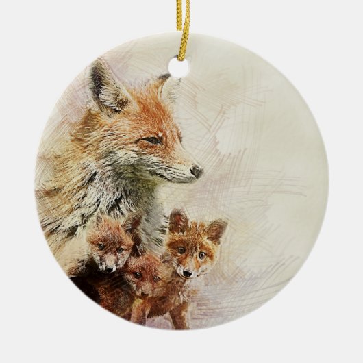 Wenig roter Fox-Familie Keramik Ornament (Vorne)