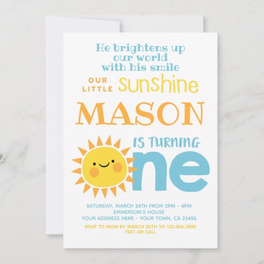 Wenig Sonnenschein-1. Geburtstag Einladung (Vorderseite)