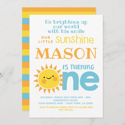Wenig Sonnenschein-1. Geburtstag Einladung (Vorne/Hinten)
