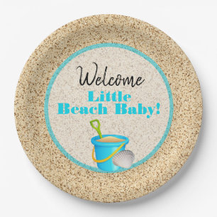 Wenig Strand-Baby-aquamarine Eimer-und Pappteller