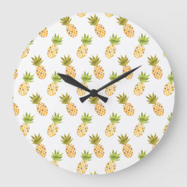 Wenig tropisches Aquarell-Ananas-Muster Große Wanduhr