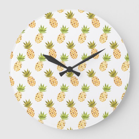 Wenig tropisches Aquarell-Ananas-Muster Große Wanduhr (Vorderseite)