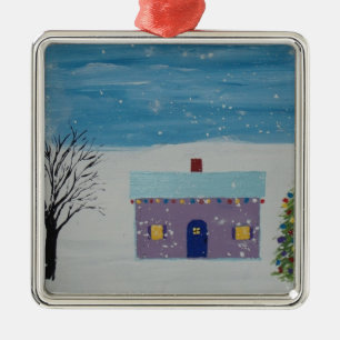 Wenig Weihnachtshaus Silbernes Ornament
