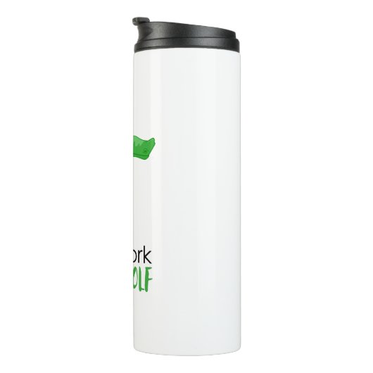 Weniger Arbeit Mehr Golf Funny Gator Thermosbecher (Nach rechts gedreht)