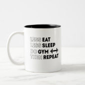 Weniger essen, weniger schlafen, Gymnastik machen, Zweifarbige Tasse (Links)