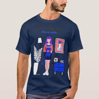 Weniger Leute mehr Katzen Funny Cat Liebhaber Gesc T-Shirt