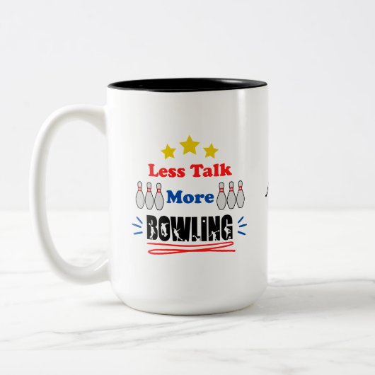 Weniger reden mehr Bowling Funny Trendy Zweifarbige Tasse (Links)