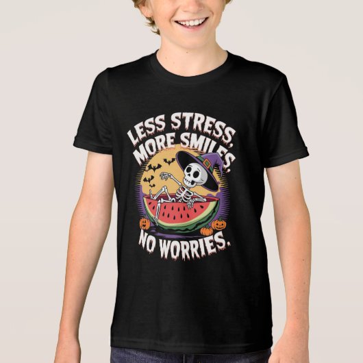 Weniger Stress, mehr Lächeln: Funny Skeleton Hallo Tri-Blend Shirt (Vorderseite)