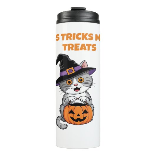 Weniger Tricks mehr Leckereien Halloween-Geschenke Thermosbecher (Vorderseite)