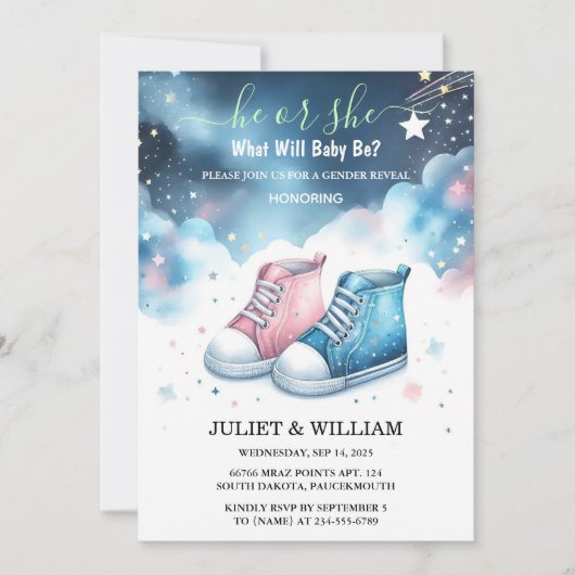 Wenn Cloud Twinkle Twinkle Little Star Gender Reve Einladung (Vorderseite)