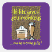 Wenn das Leben einem Affen Lila BG gibt Quadratischer Aufkleber (Vorderseite)