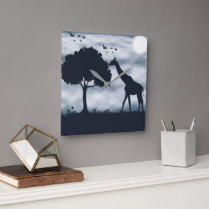 Wenn der Mond zur Giraffe flüstert Quadratische Wanduhr