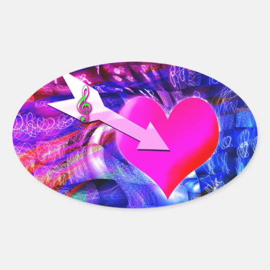 Wenn der Musikpfeil das Herz angriff Ovaler Aufkleber (Vorderseite)