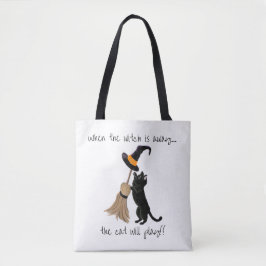 Wenn die Hexe weg ist Schwarze Katze Halloween Tas Tasche
