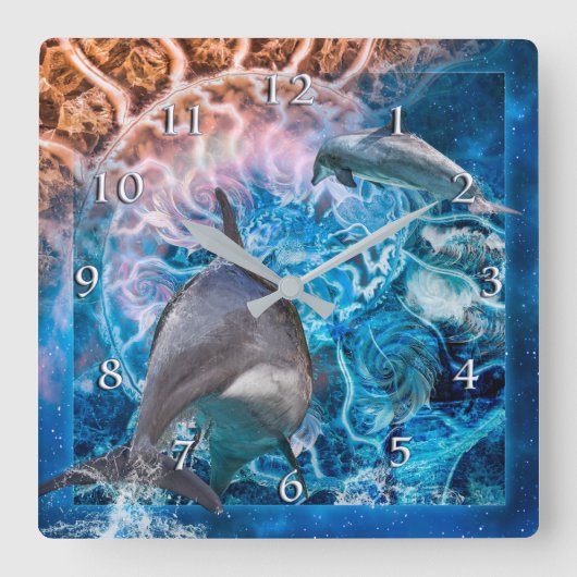WENN DOLPHINS DREAM QUADRATISCHE WANDUHR (Vorderseite)