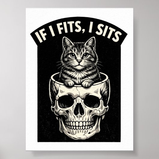 Wenn es passt, sitze ich Schwarze Katzen-Schädel-D Poster (Vorne)