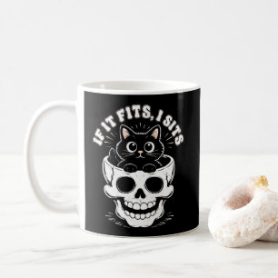 Wenn es passt, sitze ich Schwarze Katzen-Schädel M Kaffeetasse