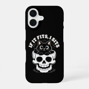 Wenn es passt, sitze ich Schwarze Katzenschädel Mi iPhone 16 Hülle