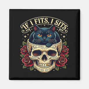 Wenn es passt sitzt schwarze Katzen-Schädel-Gotik  Magnet
