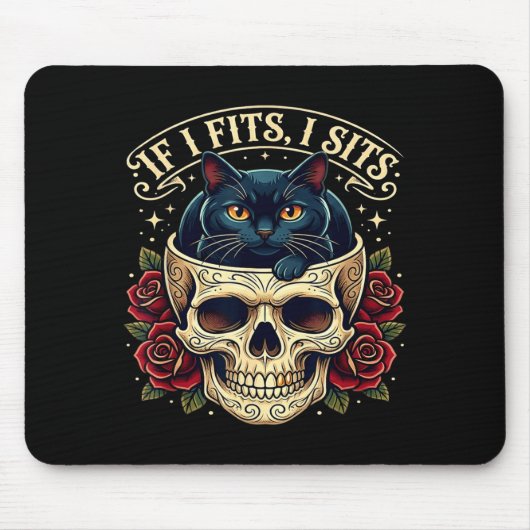 Wenn es passt sitzt schwarze Katzen-Schädel-Gotik Mousepad (Vorne)