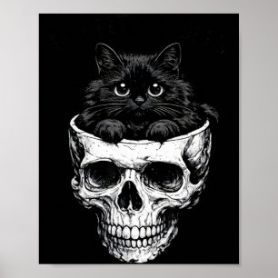 Wenn es passt, sitzt schwarze Katzen-Schädel-Gotik Poster