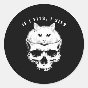 Wenn es passt, sitzt schwarze Katzen-Schädel-Gotik Runder Aufkleber