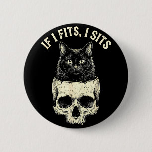 Wenn es passt, sitzt schwarze Katzen-Schädel-Minim Button