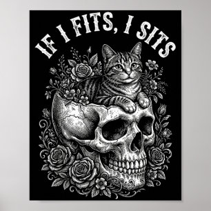 Wenn es passt sitzt schwarze Katzen-Schädel minima Poster