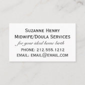 Wenn es Zeit ist, die Mittlere Frau Doula Schwange Visitenkarte (Rückseite)