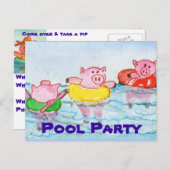 Wenn Ferkel schweben - Schwimmschweine Einladungspostkarte (Vorne/Hinten)