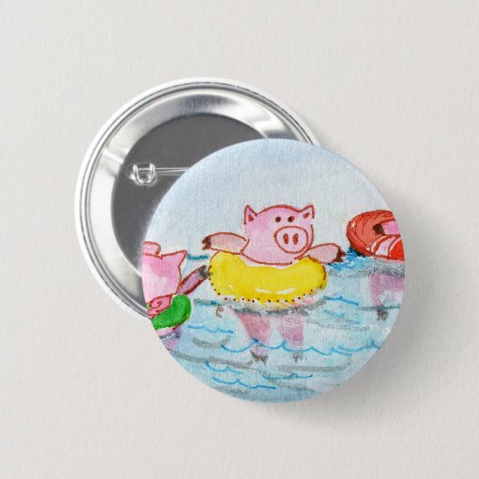 Wenn Ferkel schwimmen - Schwimmen-Schweine Button (Vorne & Hinten)
