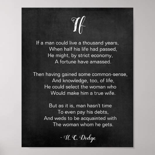 Wenn Gedicht von Reginald H. C. Dodge Black and Wh Poster (Vorne)