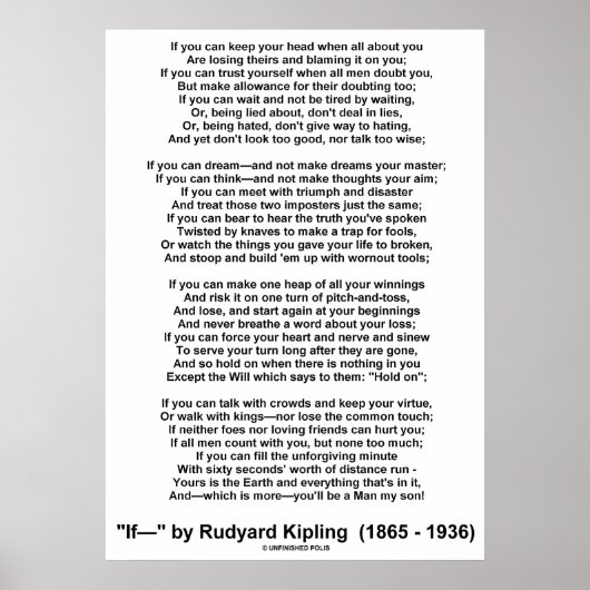 Wenn Gedicht von Rudyard Kipling (kein Kipling-Bil Poster (Vorne)
