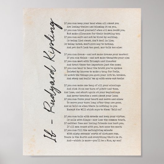 Wenn Gedicht von Rudyard Kipling - Literatur Wall Poster (Vorne)