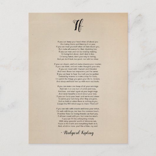 Wenn Gedicht von Rudyard Kipling Vintag Postkarte (Vorderseite)