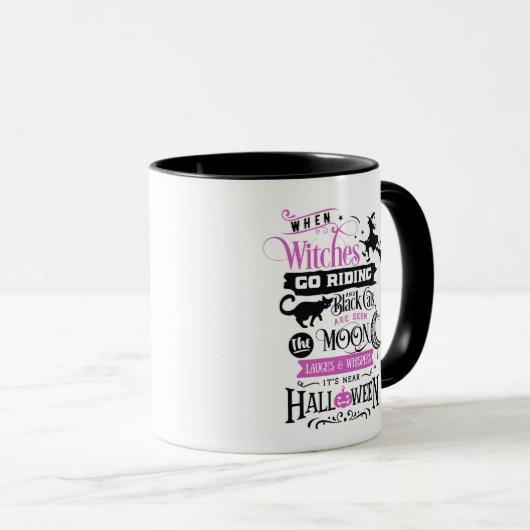 Wenn Hexen das Schwarze Katzen-Mond Halloween reit Tasse (VorderseiteRechts)