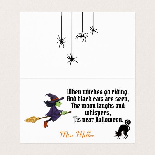 Wenn Hexen fahren winzige Halloween-Karte Visitenkarten (Innenseite Aufgefaltet)