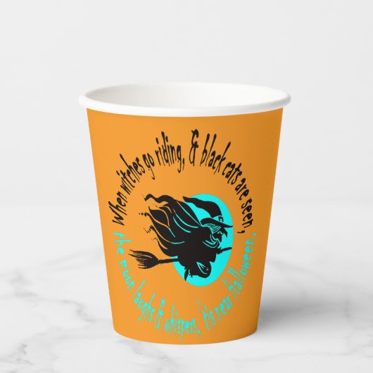 Wenn Hexen in der Nähe von Halloween Aqua Tex reit Pappbecher (Vorderseite)