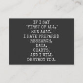 Wenn ich erstens sage, laufen Sie weg, Visitenkarte (Vorderseite)