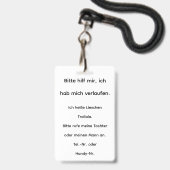 "Wenn ich Hilfe brauche:" Ausweis (Back with Lanyard)