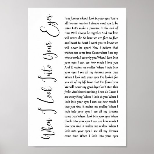 Wenn ich in Ihre Augen weißes Skript Song Lyric Poster (Vorne)