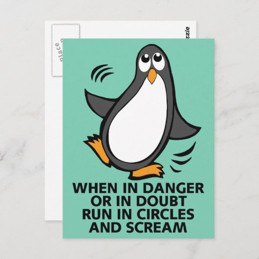 Wenn in Gefahr oder in Doubt Funny Pinguin Graphic Postkarte (Vorne/Hinten)