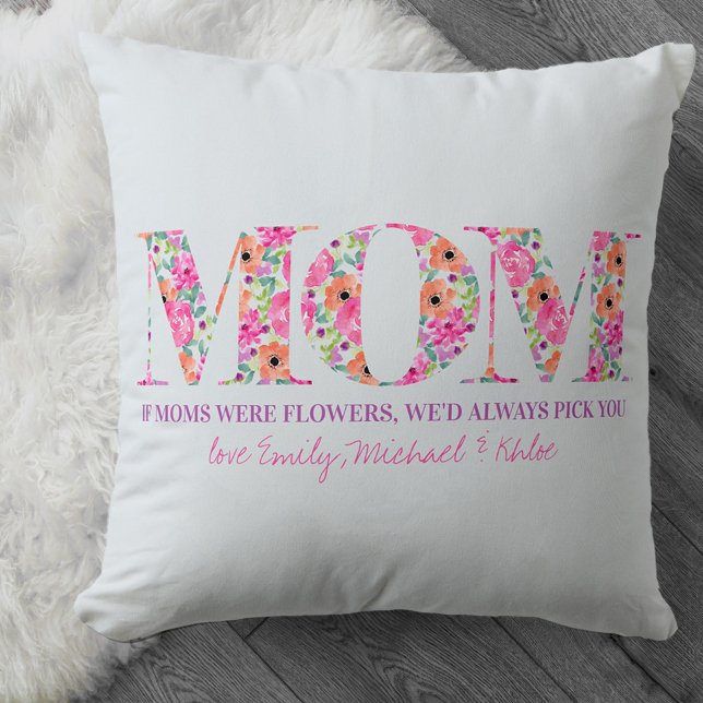 Wenn Mamas Blume waren rosa Blumenbriefe blau Kissen (Von Creator hochgeladen)