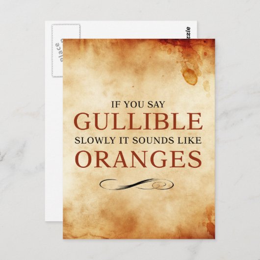 Wenn man langsam Gullible sagt, klingt es wie Oran Postkarte (Vorne/Hinten)