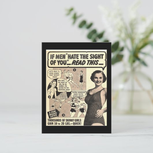 "Wenn Männer den Blick von dir hassen", Retro-Anze Postkarte (Stehend Vorderseite)