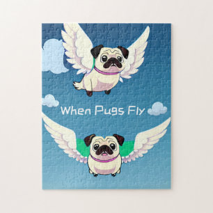 Wenn Möpsen Cartoon Mops Fliegen Welpe Niedlich Ad Puzzle