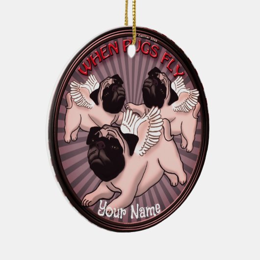 Wenn Möpsen fliegen Keramik Ornament (Rechts)