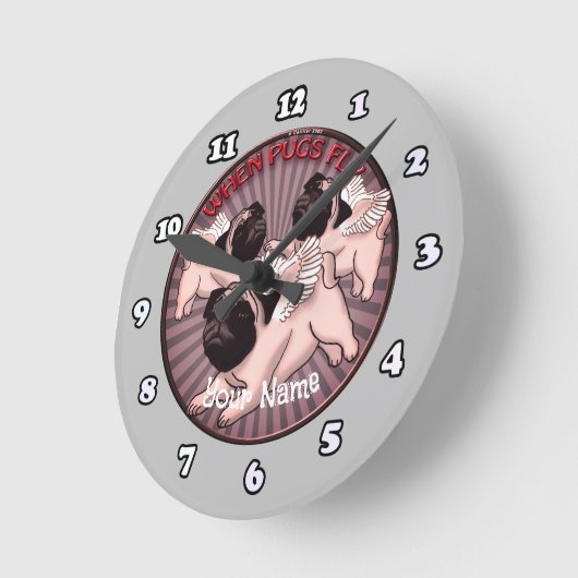 Wenn Möpsen fliegen Runde Wanduhr (Winkel)