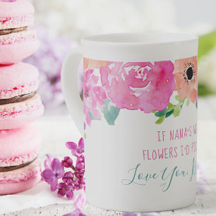 Wenn Nanas Blumen wären Gedicht Wasserfarbe Floral Porzellantasse