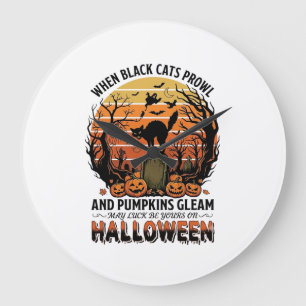 Wenn schwarze Katzen an Halloween Katze Grabstein Große Wanduhr